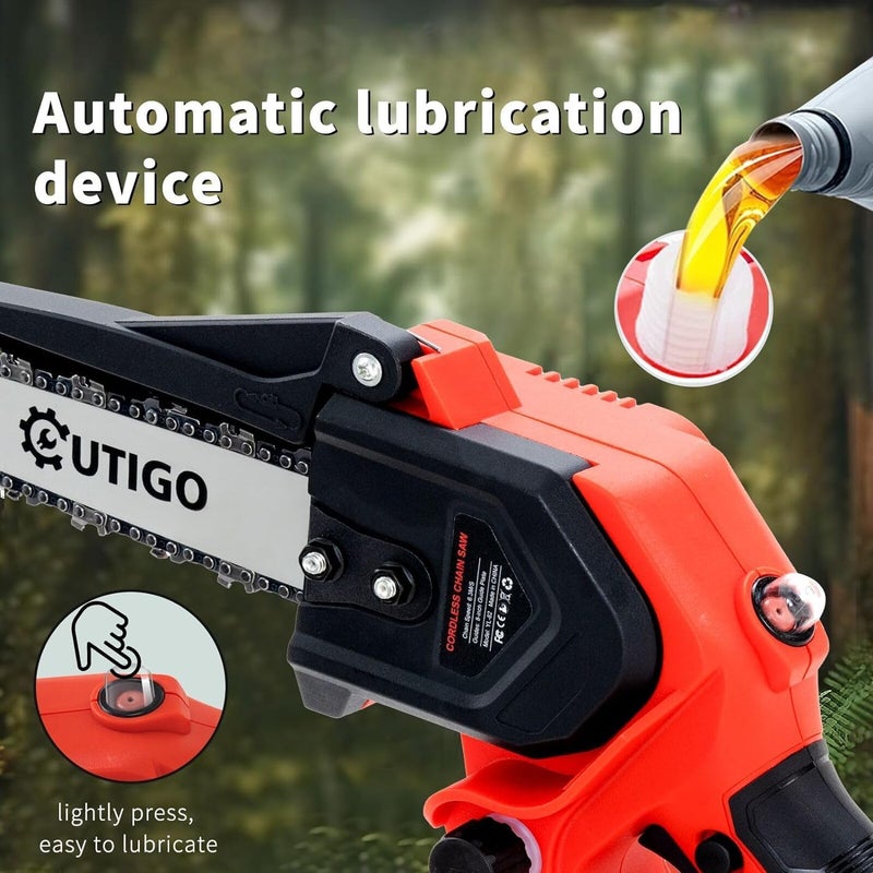 OUTIGO Mini Chainsaw with Battery, 8 inch Electric Chainsaw with 2 * 21V Batteries, with Safety Lock and Strong Motor for Tree Trimming, 800 W - Image 5